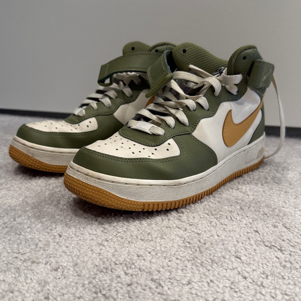 Nike Olive and White Sneakers with Gold Details